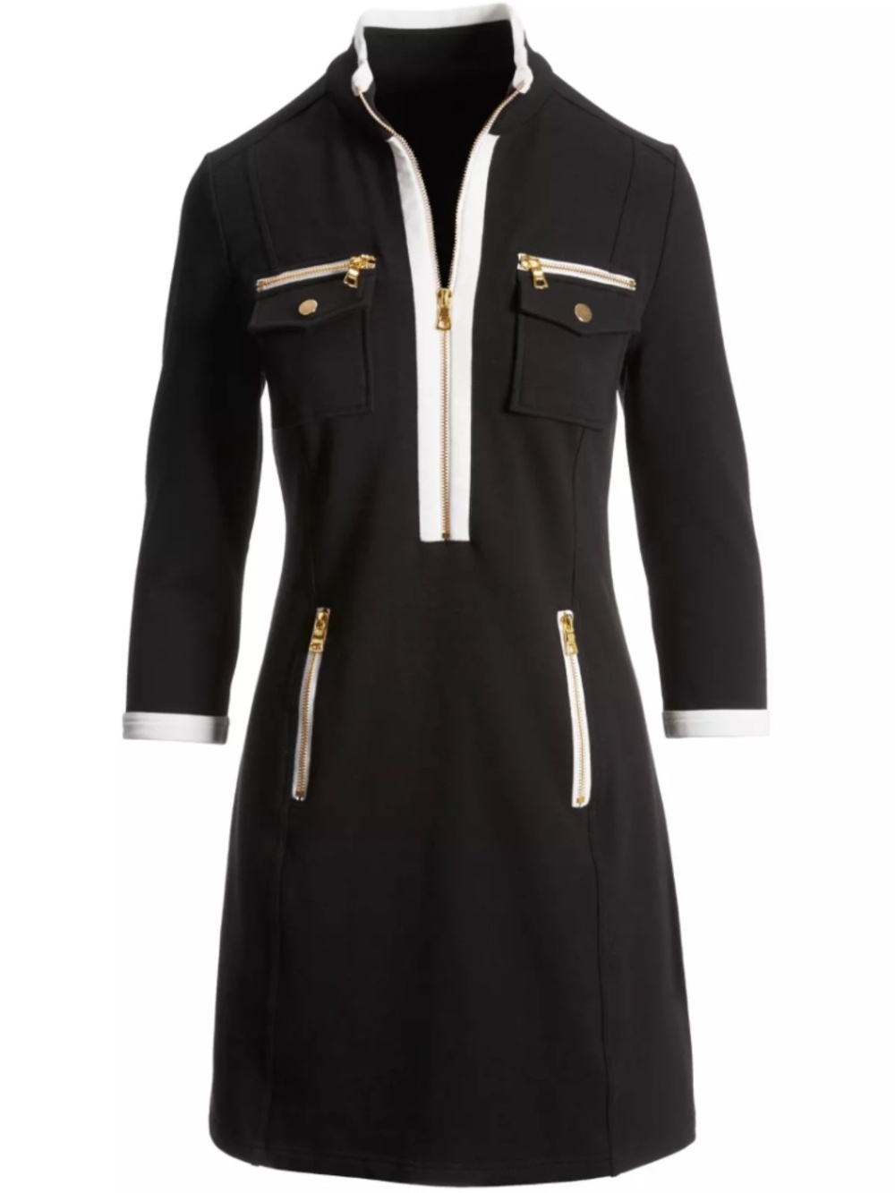 Boston Proper Three Quarter Sleeve Chic Zip Dress